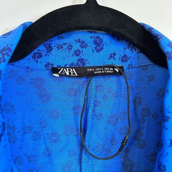 Zara Blue Floral Cinched Sleeved Blouse with Ties - Picture 5 of 12